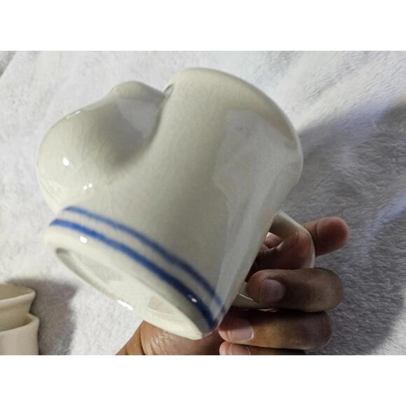 (Set of 2) Vintage Ceramic Tea Mug With Pouch Crack Style Defects 4" Ivory Blue - Picture 11 of 15
